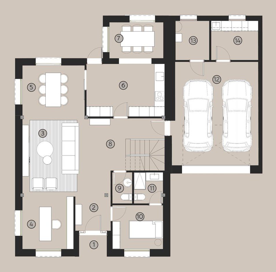 Plano de la planta baja del chalet tipo A