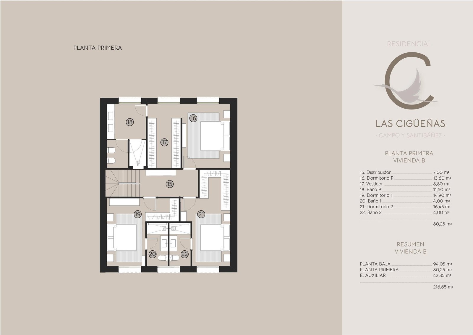 Plano de la planta primera del chalet tipo B en León
